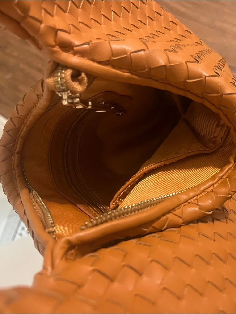 Woven Leather Hobo Bag in Cognac